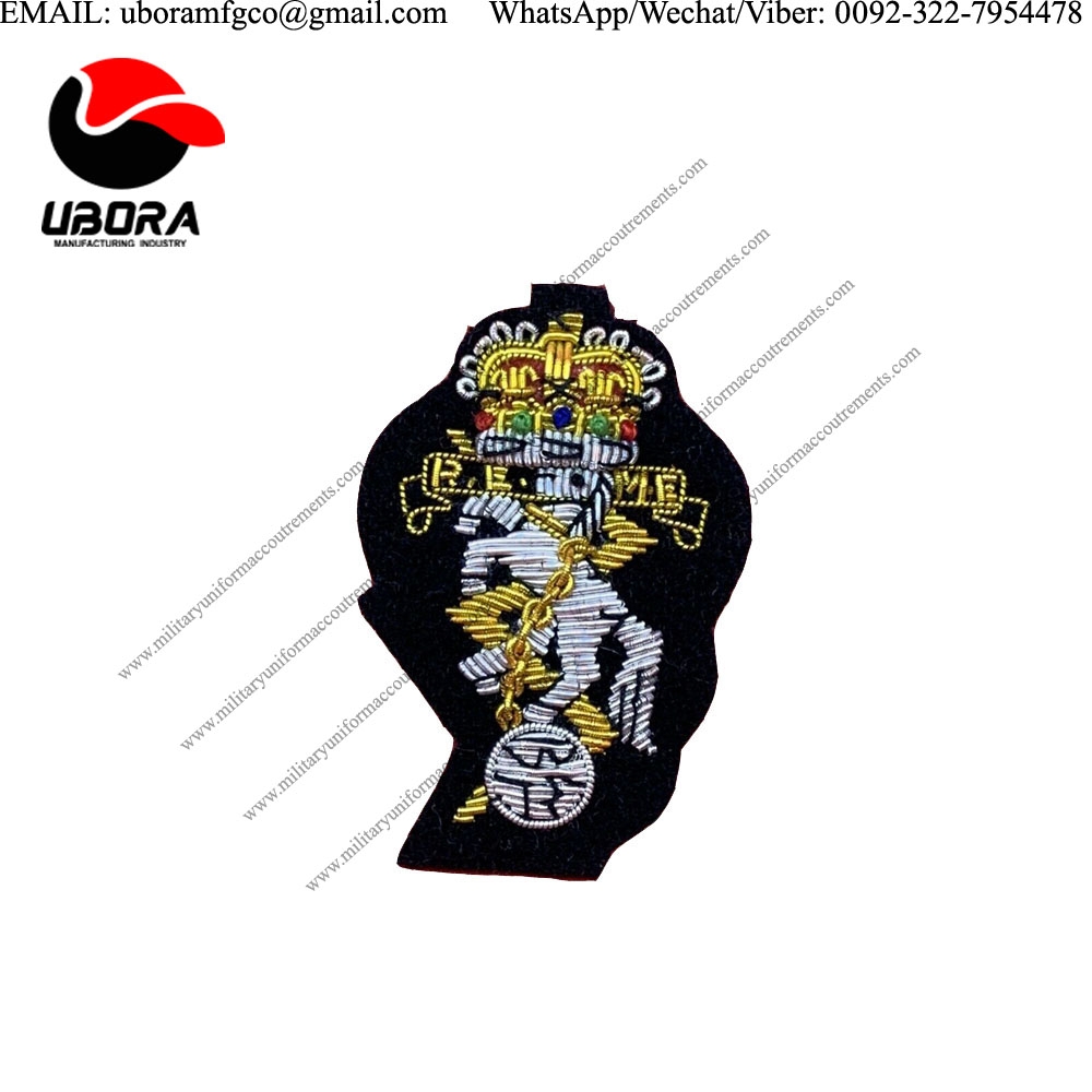 HandMade Embroider REME Officers Bullion And Wire Embroidered Side Cap Badge On Black Cloth applique